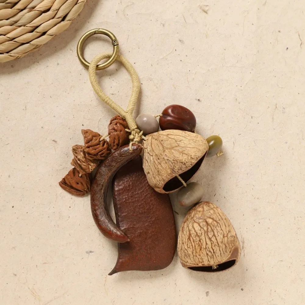 Creative Sound Heal Natural Fruit Shell Keychain Bohemian Style DIY Hand-Cranked Wind Chime Handmade Handbag Charm Home Decor