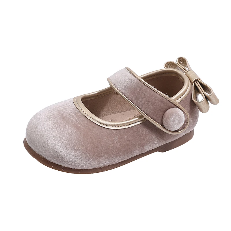 

Children's Velvet Leather Flats 2026 Spring Autumn New Girls Bow Single Shoes Soft Soled Baby Princess Shoes Zapatos De Niña