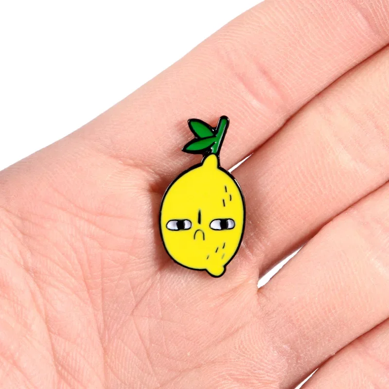 Envious Lemon Enamel Pin Cute Cartoon Unhappy Yellow Lemon Fruit Jewelry Bag Badge Jeans Brooches Pins For Friends Free Shipping