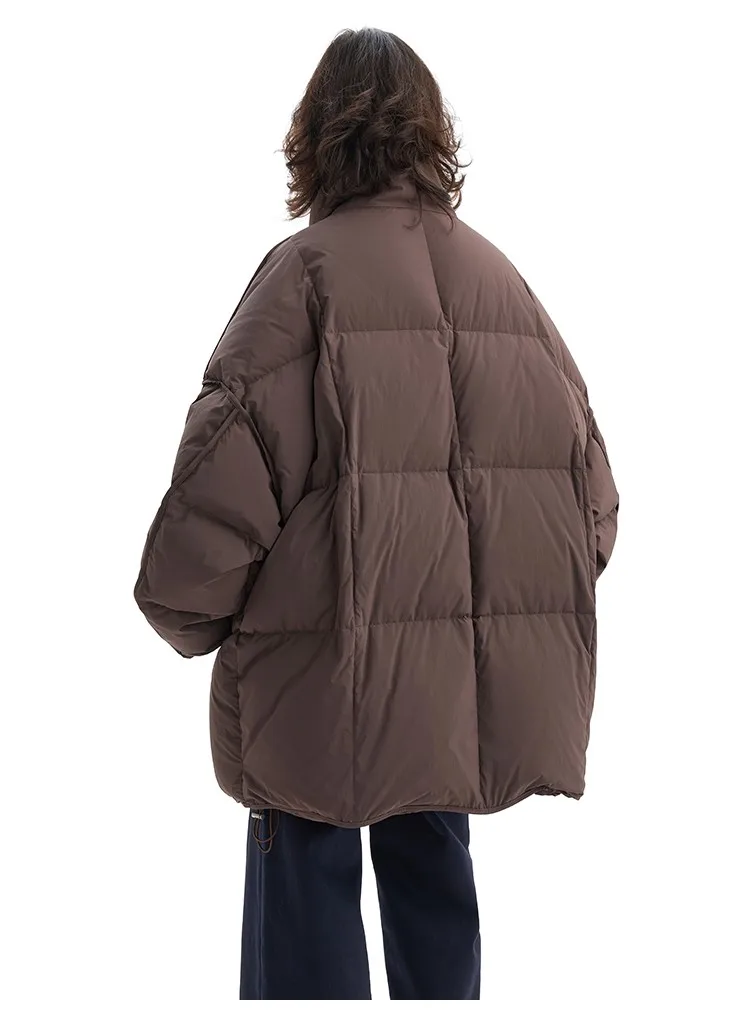 Women's Mid-Length Oversized down Jacket with Stand Collar, Warm Oversized Jacket Filled with White Duck Down, New Winter 2025 Model