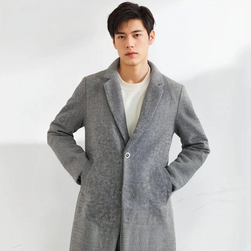 

JS Brand Men's Faionable Woolen Coat Briti Sle Trendy Outerwear Mid-Length Loose Fit Winter Coat for Men