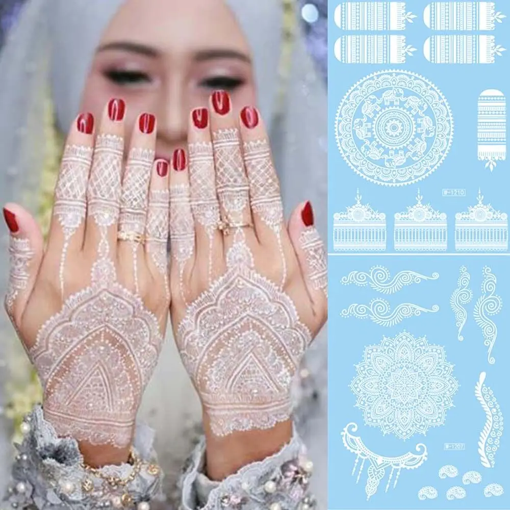 

Brownish Red Beauty Tool White Lace Wrist Neck Flower Fake Tattoos Henna Tattoo Stickers Lace Fake Tattoos Temporary Tattoos