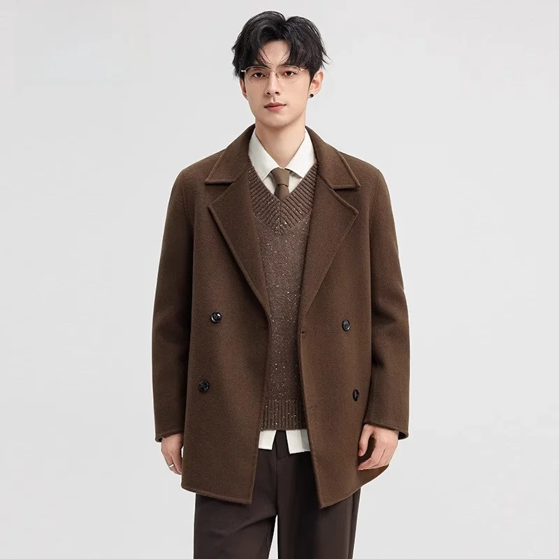 

Trendy ort Double-breasted Tweed Woolen Men's Coat Autumn Winter Faion Ci Sle Long Lengthened Wool Blend Jaet
