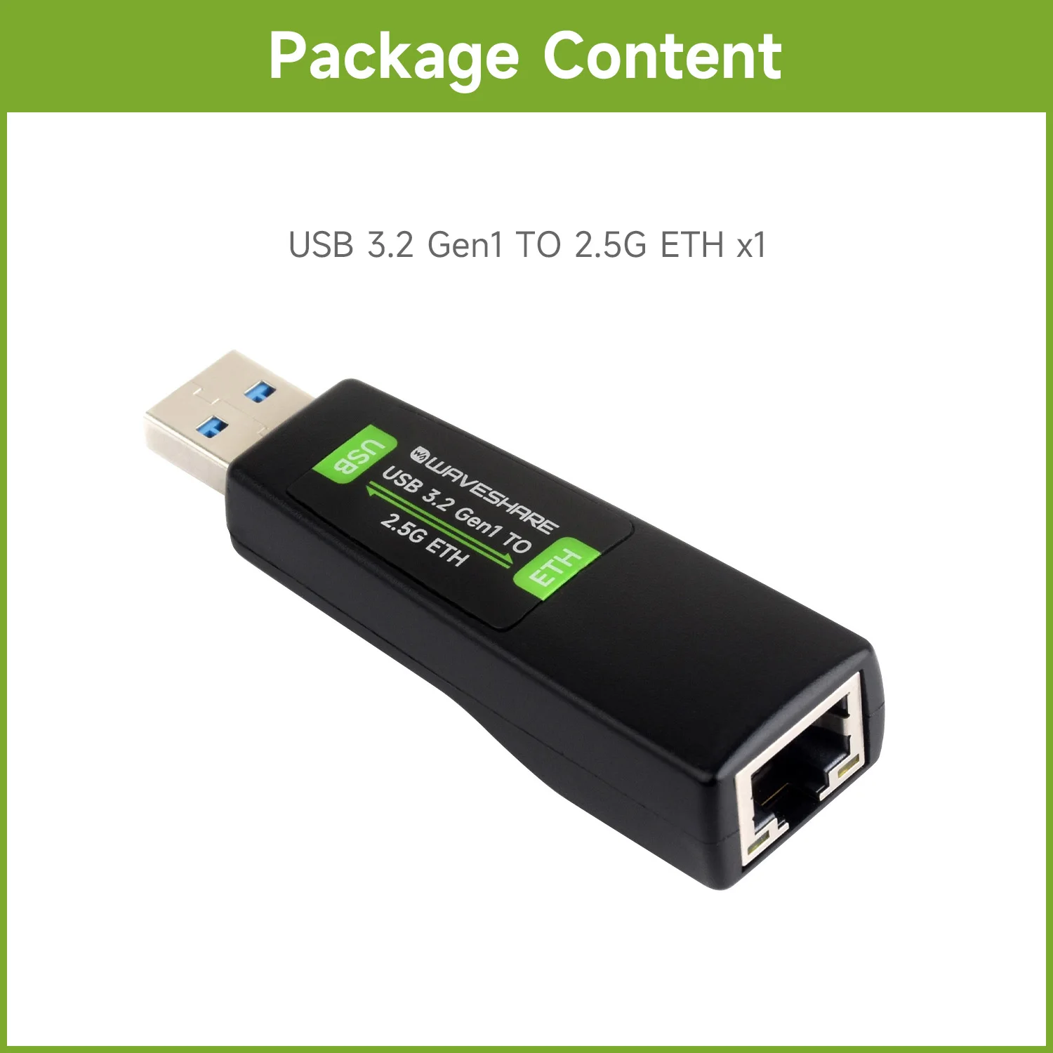 Waveshare USB TO 2.5G Ethernet Port Converter, High-Speed Networking, Driver-Free, Windows/macOS /Linux /Android Multi-system