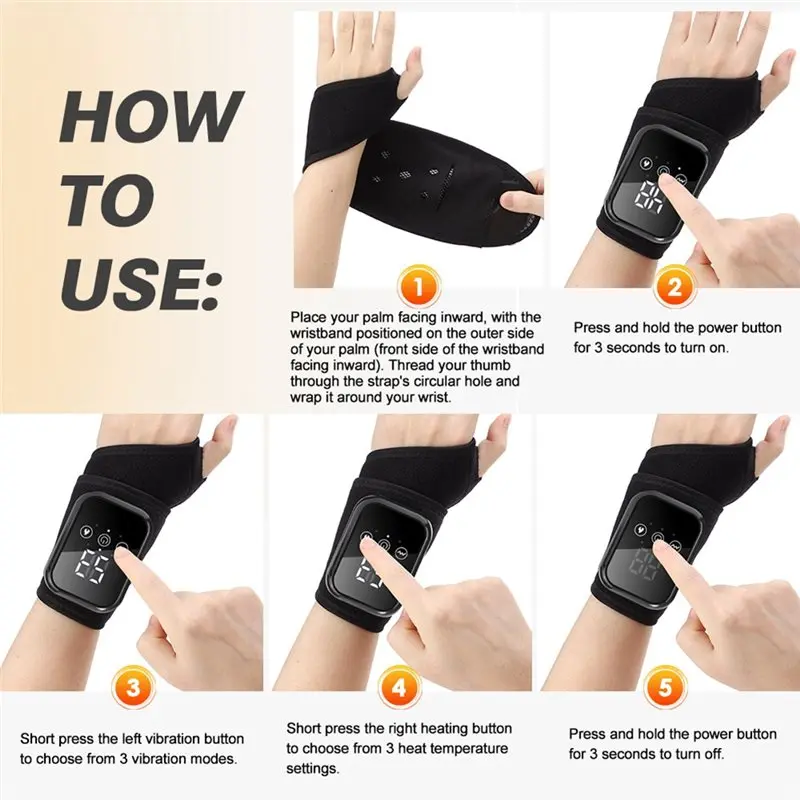ABKR-Electric Heating Wristband Hand Massager Vibration Hot Compress Therapy Wrist Bandage Hand Joint Massage