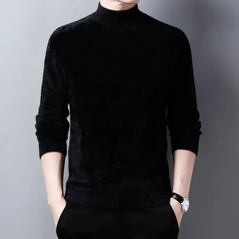 ポップトップレジャービジネスメンズニットプルオーバー模造ミンクカシミヤタートルネック厚底シャツ固体長袖 Swe