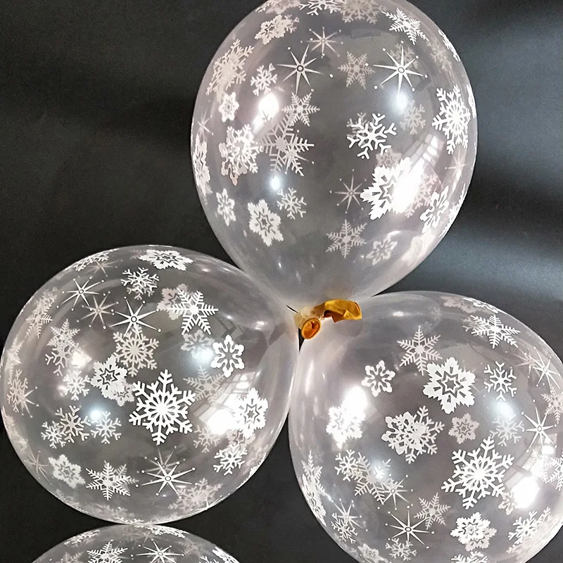 

12inch Christmas Party Balloon Decoration with White Snowflake Print Transparent Gold Balloon for Holiday Party Layout