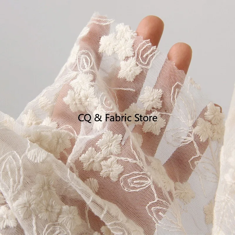 

Абрикосовая хлопковая сетчатая кружевная ткань с вышивкой, винтажная элегантная вышитая ткань, детская одежда «сделай сам», юбка, занавеска, скатерть