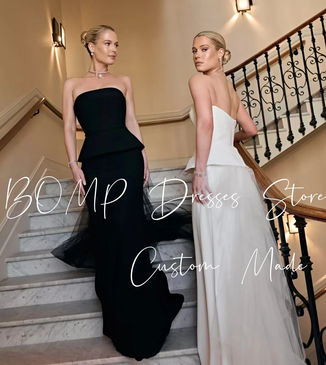 BOMP Elegant Wedding Dress Strapless Corset Draped Tulle Sweep Train Mermaid Evening Bridal Gown Custom Modern Robe De Mariée