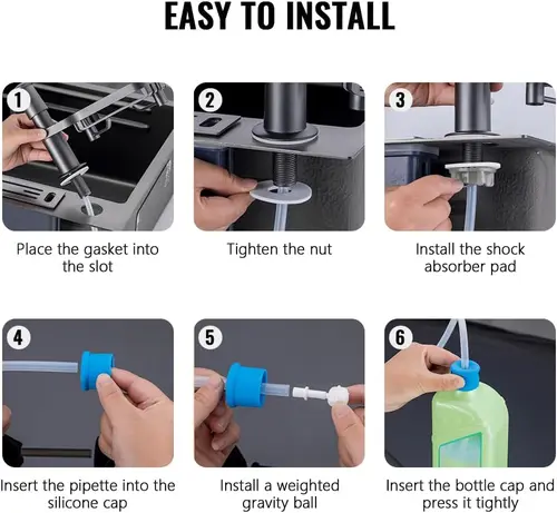 Imagen 2 del producto Dispensador de jabón para platos para fregadero de cocina, bomba dispensadora de jabón para encimera con kit de tubo de extensión de estante de almacenamiento, debajo del fregadero