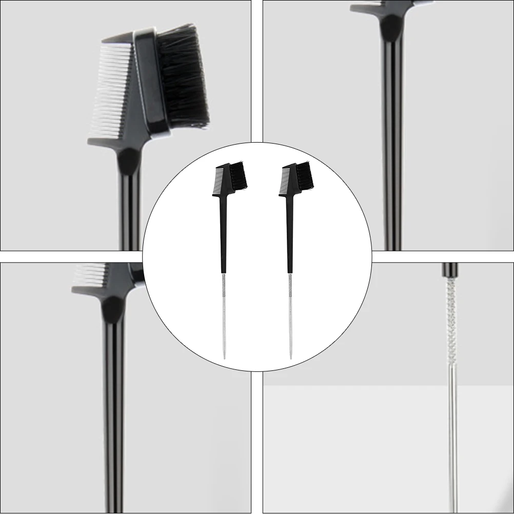 2Pcs Eyebrow Eyelash Brush Dual Purpose Black Tool Portable Brow Comb Mascara Brush Multifunctional Makeup Tool