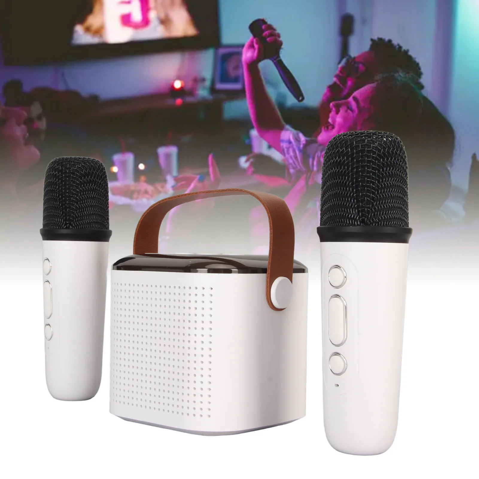 Mini-Karaoke-Maschine, Stereo, tragbar, RGB-Licht, Bluetooth-Lautsprecher mit 2 kabellosen Mikrofonen für Zuhause, Party, Mini-Karaoke-Maschine