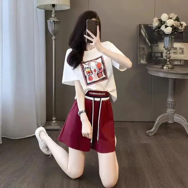 Summer Fashion 2024 Female Shorts Short Sleeve New Women\'s Sets Pieces Features Matching Full Cheap And Korean Style Offers Kit