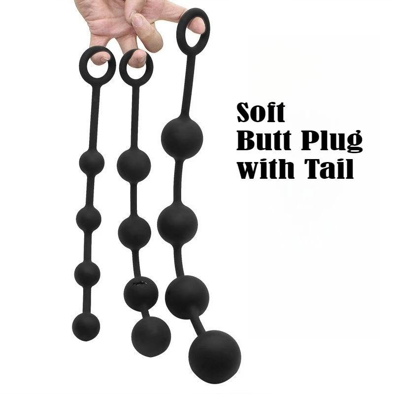 Huge 4 Ball Anal Plug Tail Sex Toys For Men Women Anal Dilator Soft Butt Plug with Tail Anal Beads Sex Party Erotic Toy Butplug