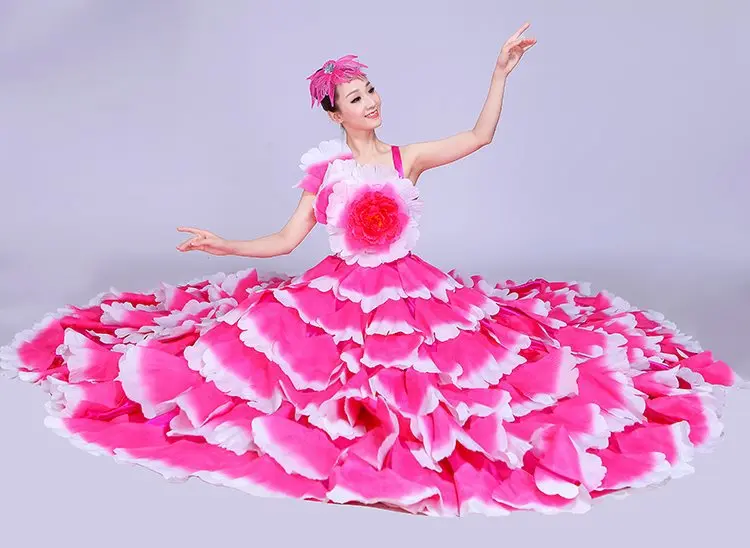 Flamenco Dress Woman Ruffles Dance Gypsy Skirt Woman Spain Belly Costumes Big Petal Spanish Chorus Stage Performance Wear S-3XL