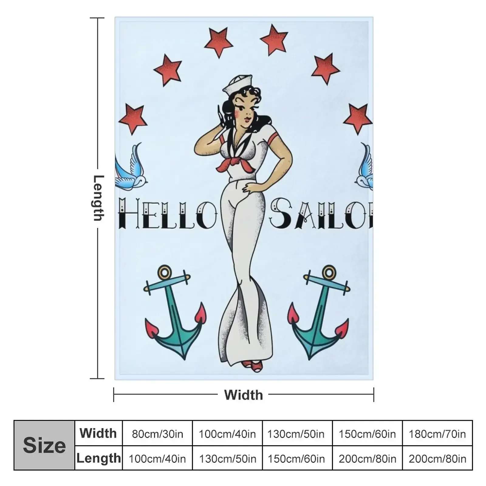 Jerry Style Hello Sailor Vintage Pin Up Tattoo Throw Blanket Travel Hairy Thins Blankets