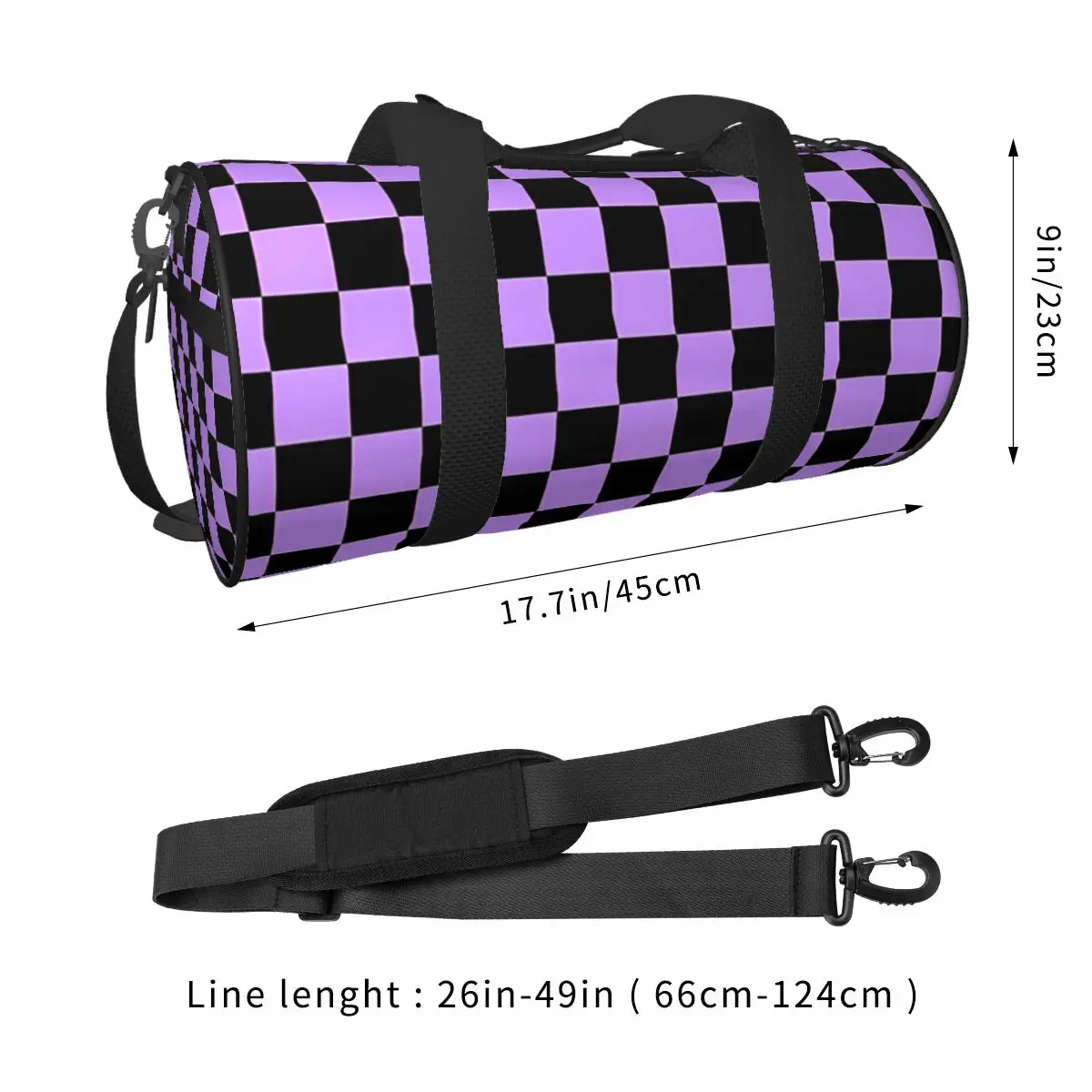 Black Purple Checkers Gym Bag Fashion Travel Training Sports Bags Men's Design with Shoes Retro Fitness Bag Portable Handbags