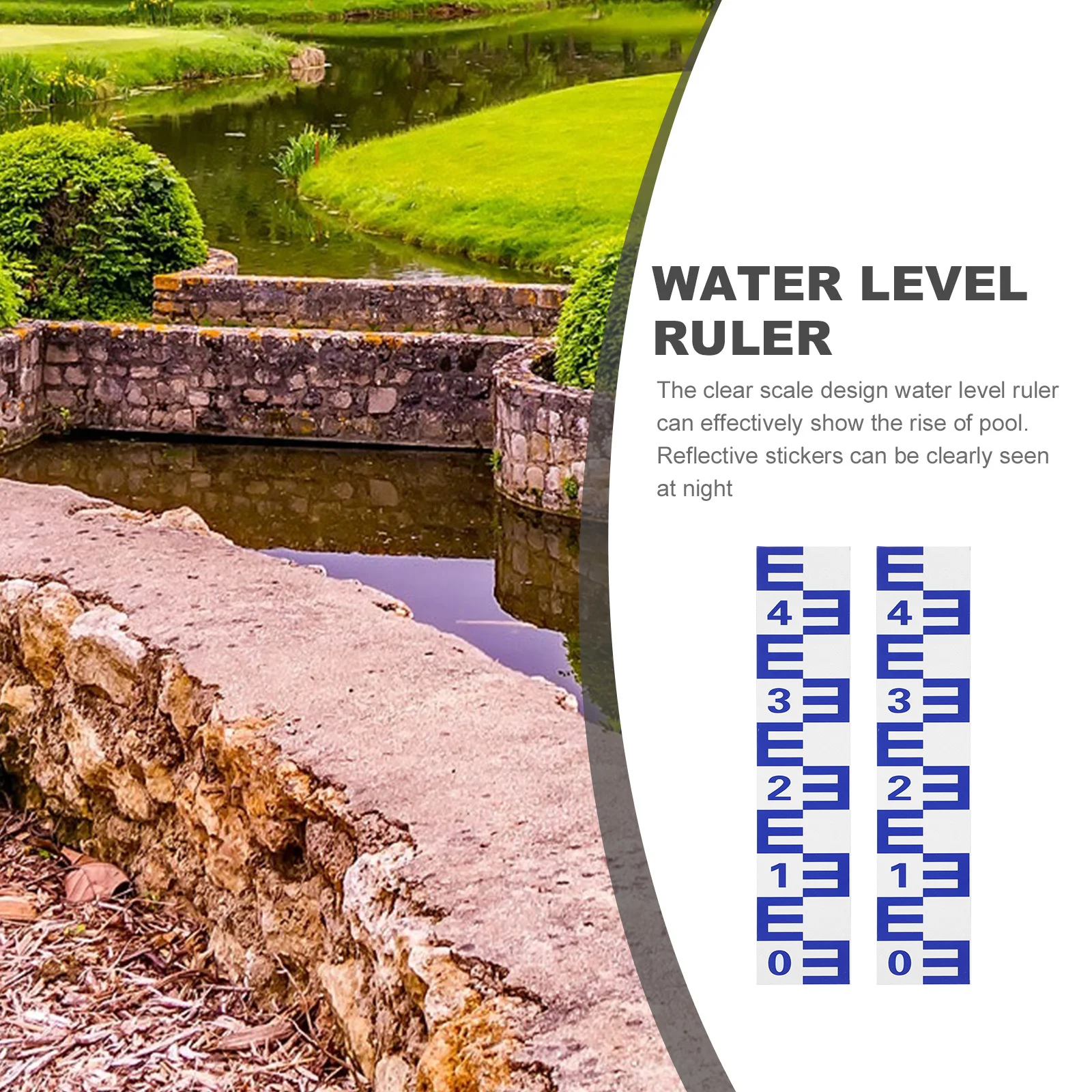 

2Pcs Water Level Gauge Sticker Reflective Self-Adhesive Waterproof for Swimming Pool Pond Water Monitoring Ruler Measuring
