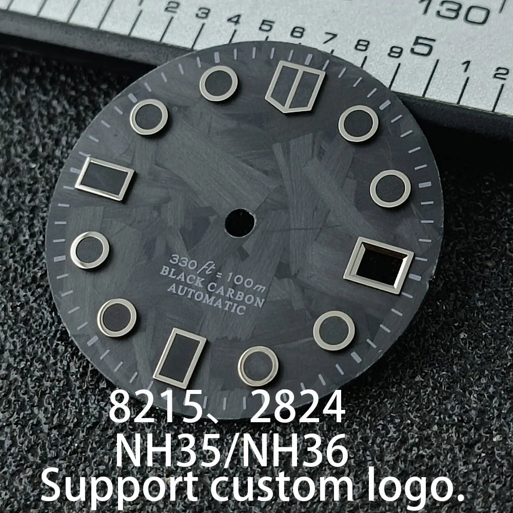 28.5mm GMT Dial, BW9 Luminous Carbon Fiber Black Nail Accessory, Suitable for 8215, 2824/Movements and NH35/NH36 Movements