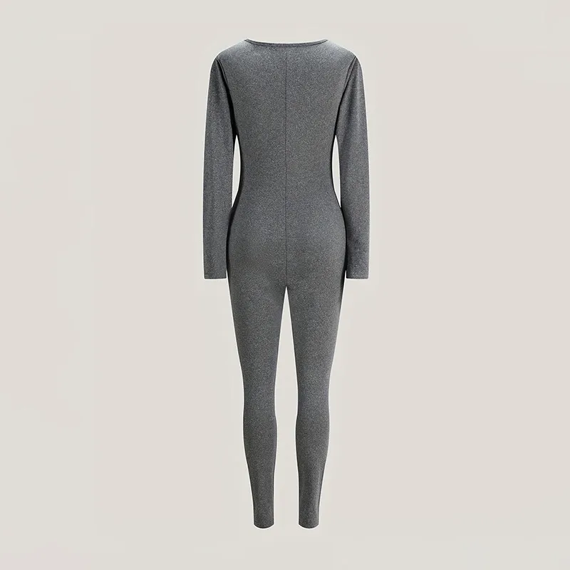 Jumpsuits Women Autumn New Long Sleeve Bodycon Fashion Zippers Sexy Grey Rompers Casual Streetwear Fitness Sports Yoga Overall