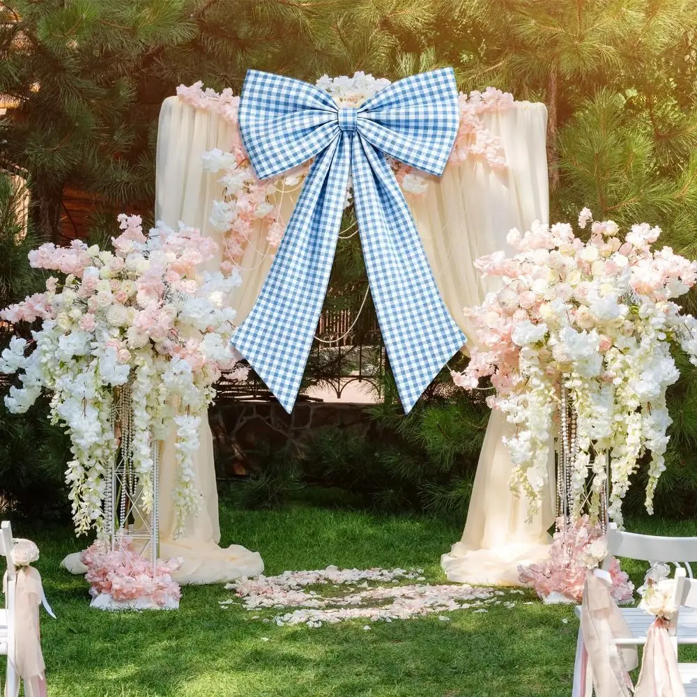 Plaid Bow Fabric Bow Wall Decor Oversized Multi-Purpose Wall Backdrop Bows Reusable Long Tails Birthday Party Supplies