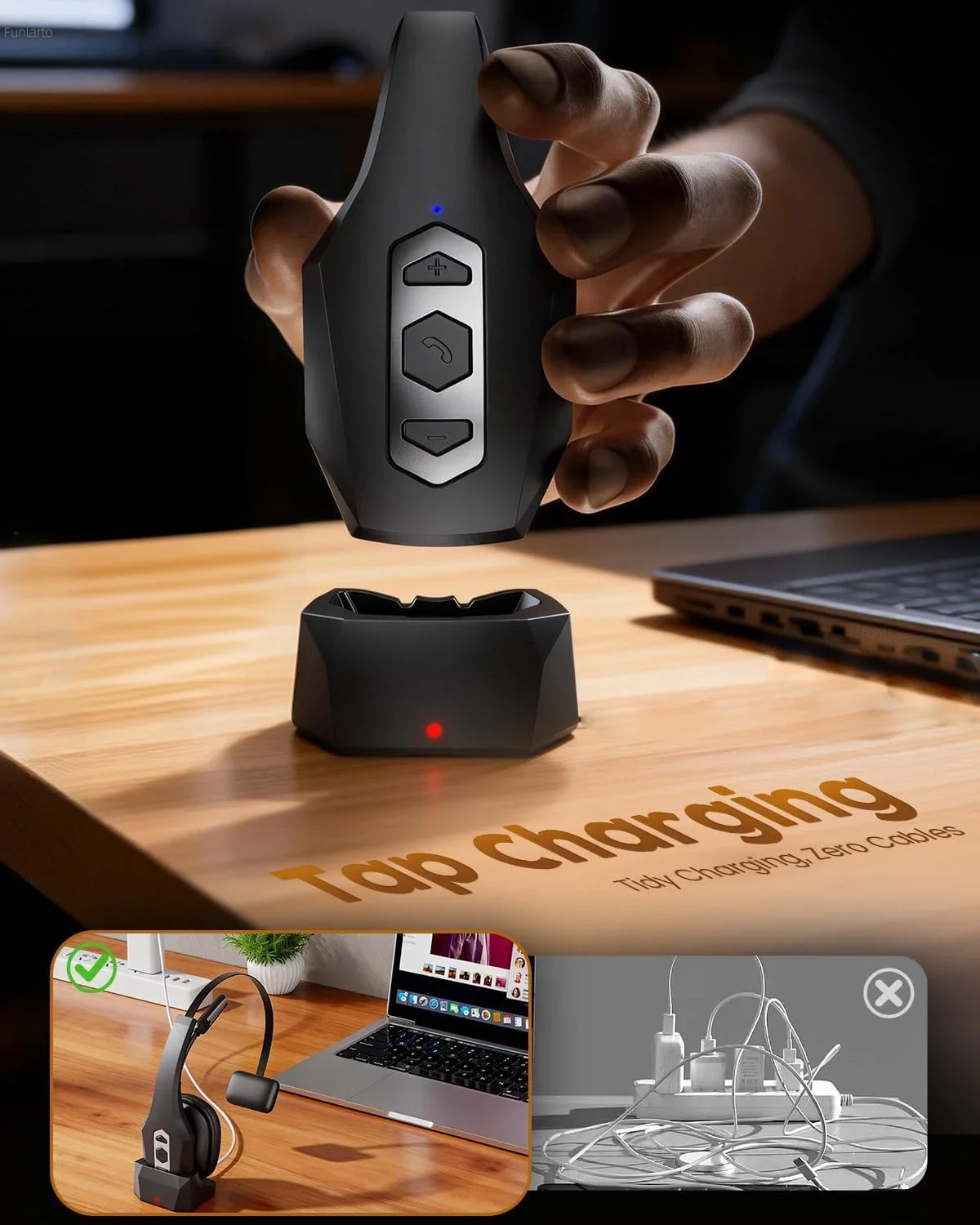 Trucker Bluetooth Headset with Charging Base, Wireless Hands-Free Headset with Noise Canceling Mic & Mute Button, 56Hrs Working - Imagen 3