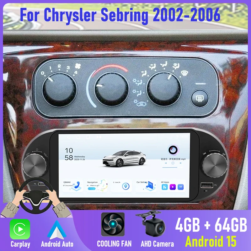 

6.8'' 4+64GB For Chrysler Sebring 2002-2006 Car Radio Android Wireless Apple CarPlay Android Auto GPS BT WiFi Reversing Camera