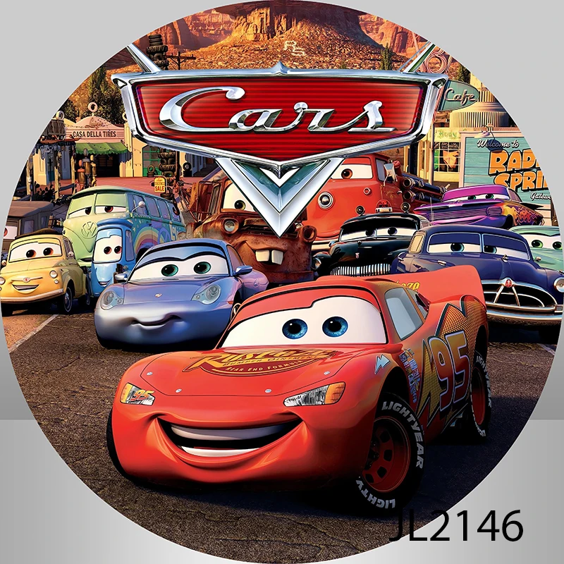 ฉากหลังทรงกลมรูปปาร์ตี้เด็กวันเกิดของเด็กผู้ชายฉากแข่งรถธงเส้นทาง66รูปวงกลมสำหรับถ่ายรูปฉากหลังยืดหยุ่น