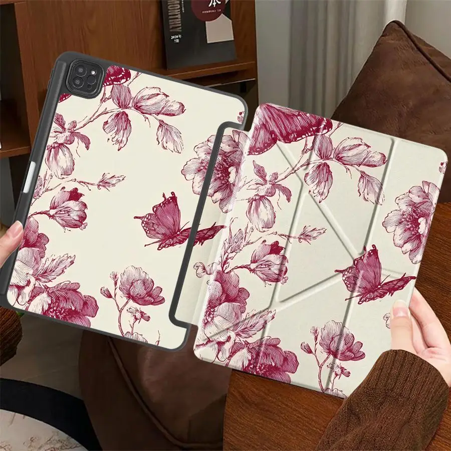 

Чехол-держатель для планшетов iPad Air 4, 5, M3, M2, M4, 11 дюймов, Pro 2025, Mini 6, 7, Pro 11-го, 10-го, 9-го, 8-го, 7-го поколений, 12.9 дюймов, с узором в виде бабочек