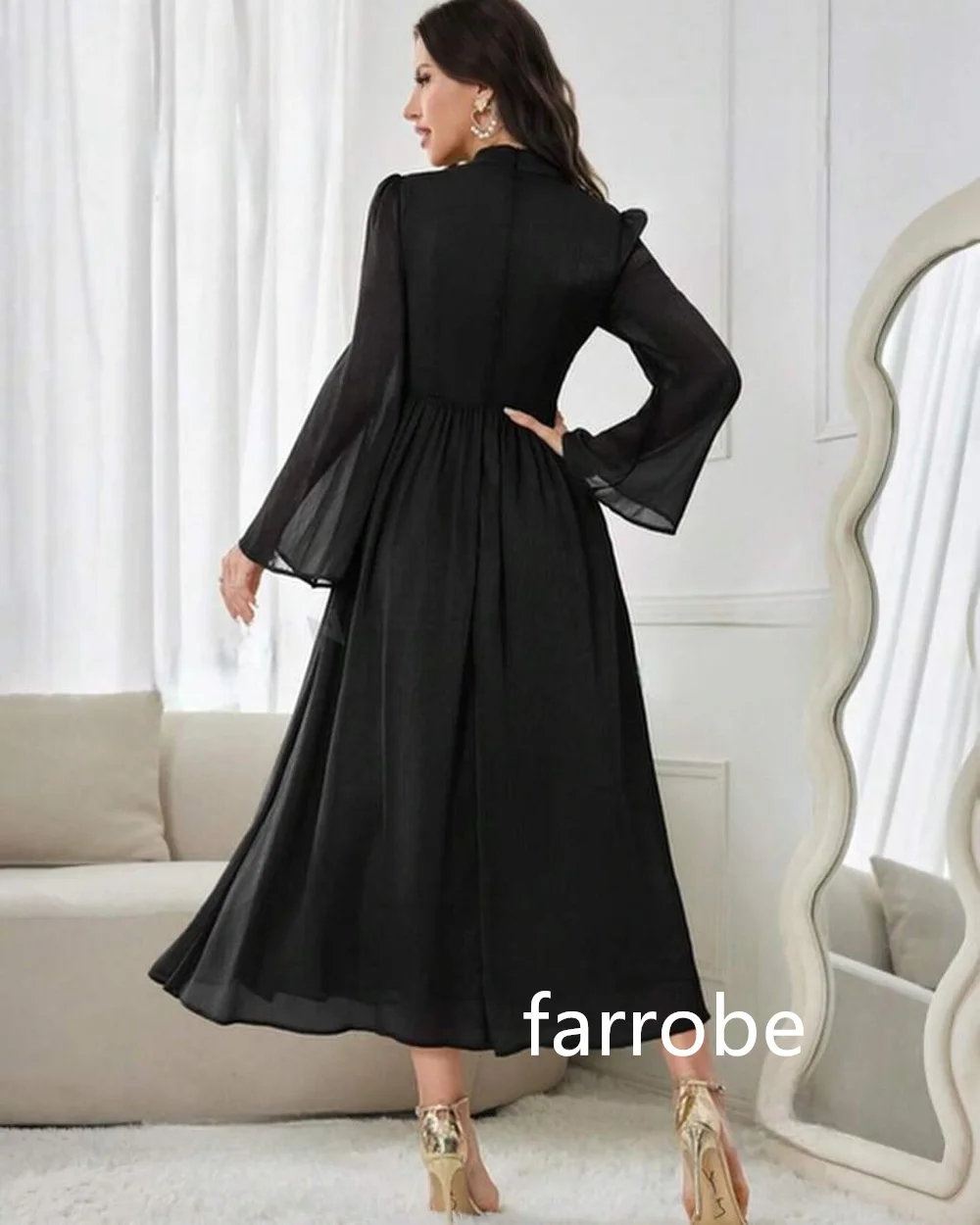 Customized Chinese Style Chiffon Pleat A-line O-Neck Midi Dresses Prom Dresses Formal Casual Simple Retro Fashion Elegant Exquis