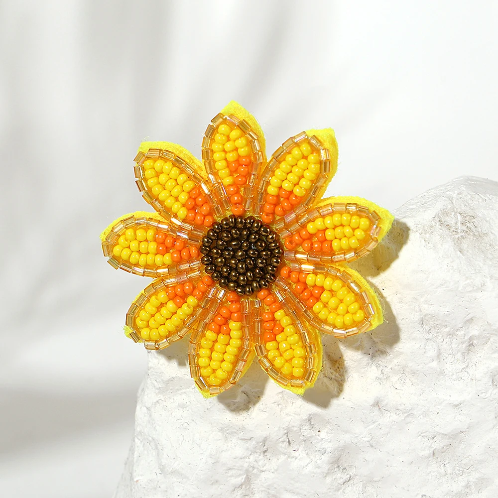 ALLYES Fashion Yellow Handmade Seed Beads Braided Brooch for Women Bohemian Sunflower Brooches Lapel Pins Jewelry Gifts view 2