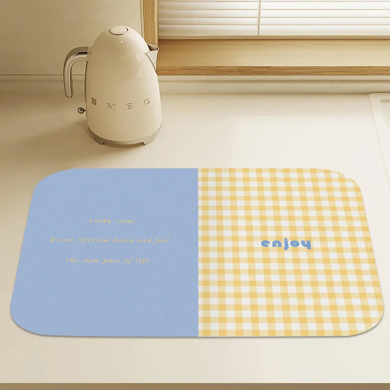 VIKAMA Cute Colored Checkered Tableware Drying Mat Colored Blocks Anti slip Water Absorbing Kitchen Tabletop Mat Home Decoration