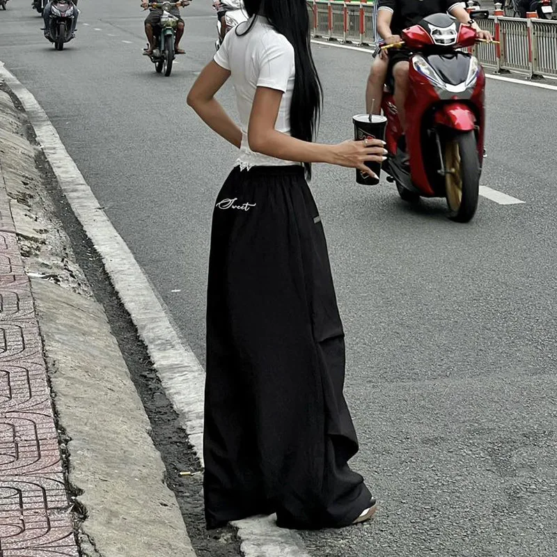 Lace Stitching High Waist Wide Leg Pants Y2K Low Rise Loose Trousers Casual Comfortable Long Pants for Women