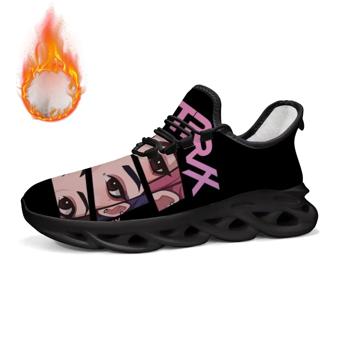 

Winter Fashion Sneaker Anime Character Faces Fleece Lined Black Casual sneakers With White Sole Women's Shoes Zapatos De Mujer
