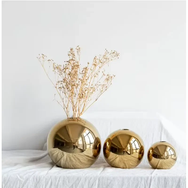 Gold Plated Ceramic Ball Vase Statue Modern Home Living Room Decorative Pot Interior Decoration