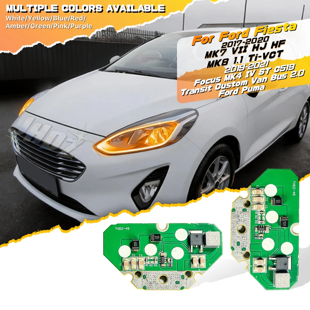 

Yellow Amber LED Angel Eye DRL Board Chip For Ford Fiesta MK7 MK8 2017-2021 Focus MK4 C519 Daytime Running Light H1BB-13D278-AC