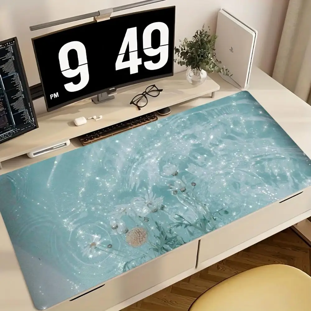 Alas Mouse Sparkle Flower Water Multi-Ukuran Anti-Selip untuk Gaming, Alas Mouse Gamer E-Sports, Alas Keyboard Mekanik XXL