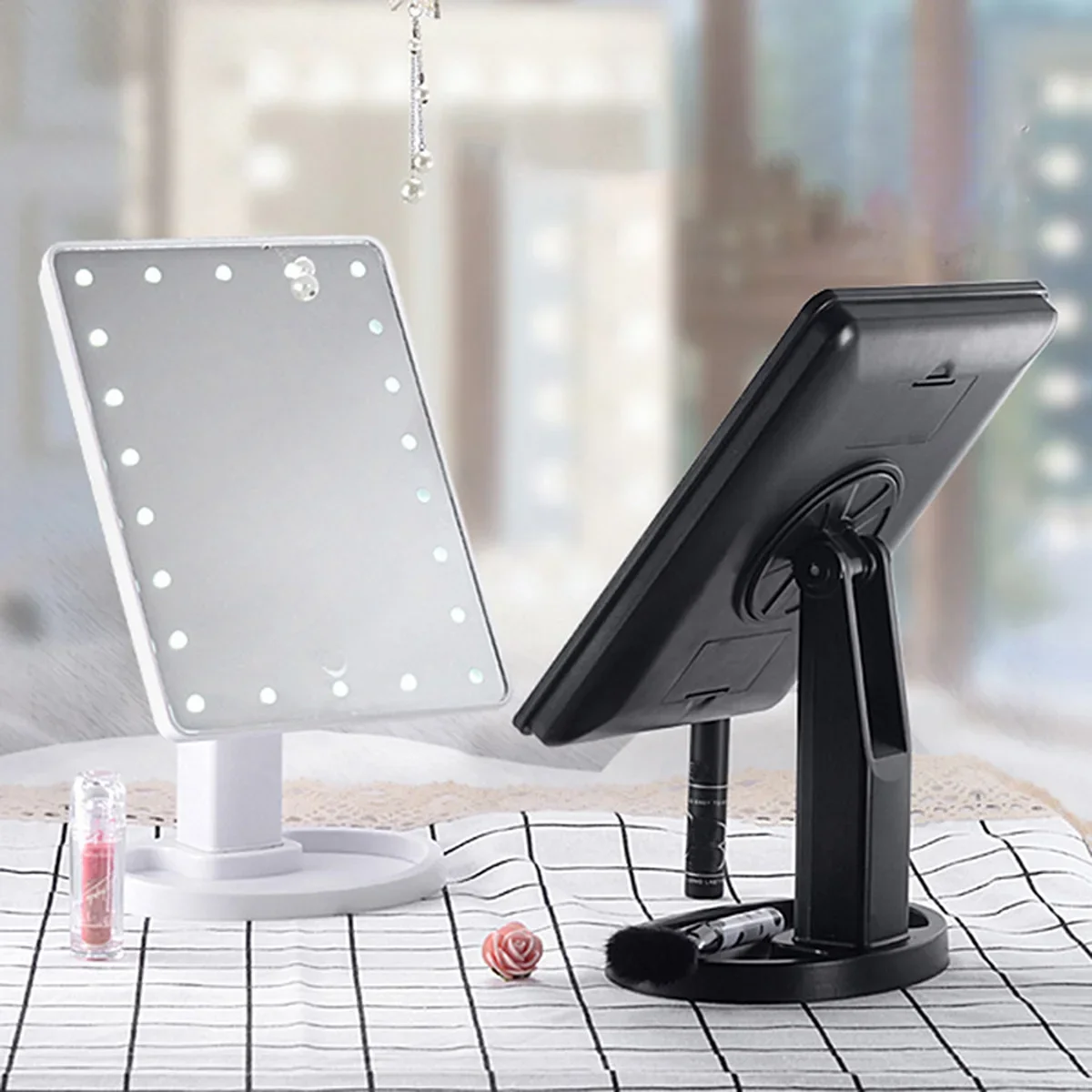 

Косметическое зеркало с подсветкой, квадратная батарея и перезаряжаемая от USB, сенсорный экран, двойного назначения