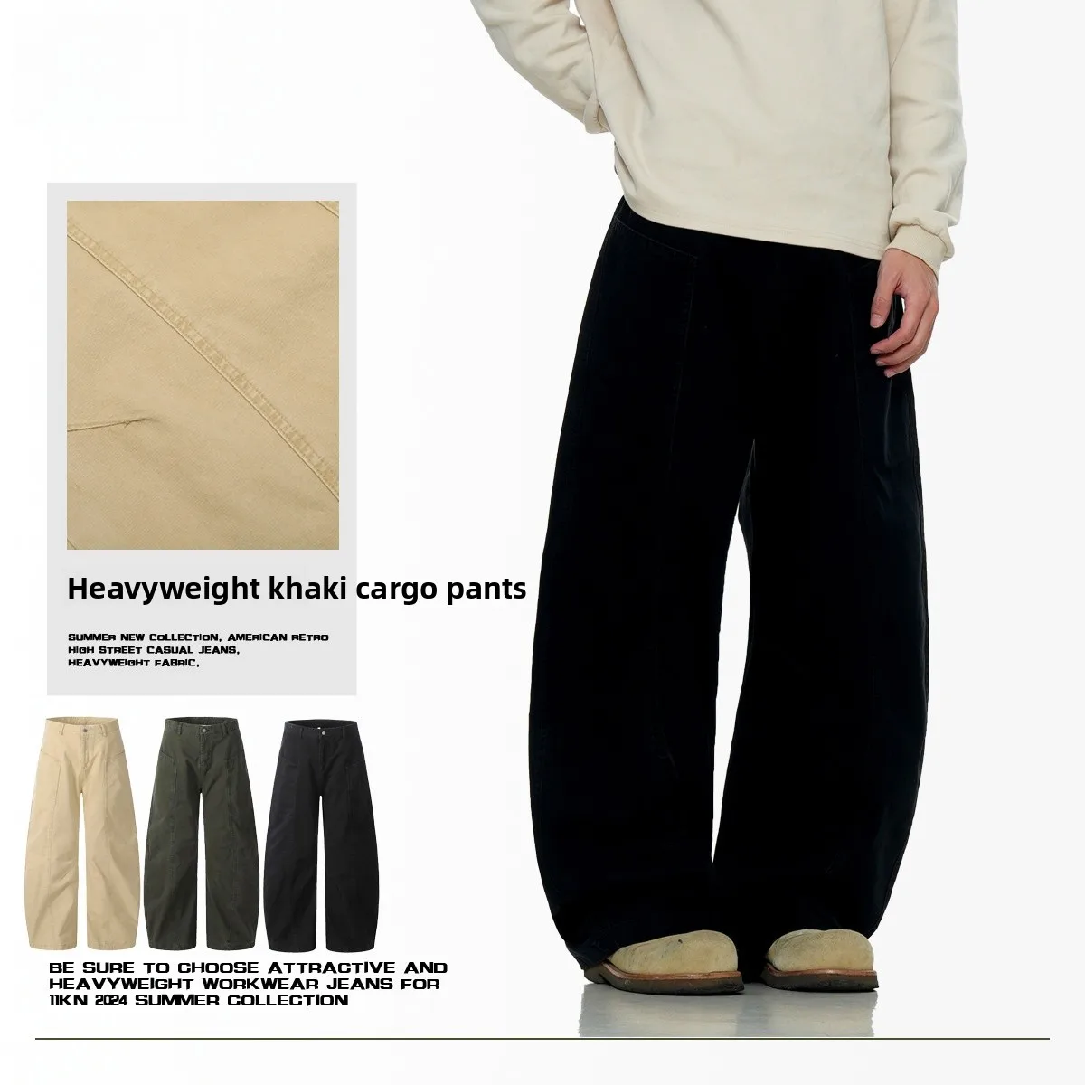 

American Sle Vintage Workwear Casual Pants Men's Loose Fit Faion Urban Long Trousers Cotton 00% All Season