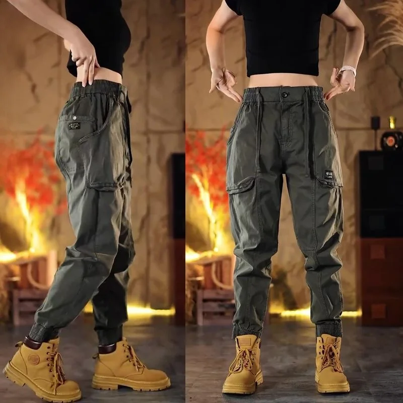 

Мужские летние тонкие хлопковые брюки свободного кроя в американском стиле, модные мешковатые рабочие брюки с большими карманами