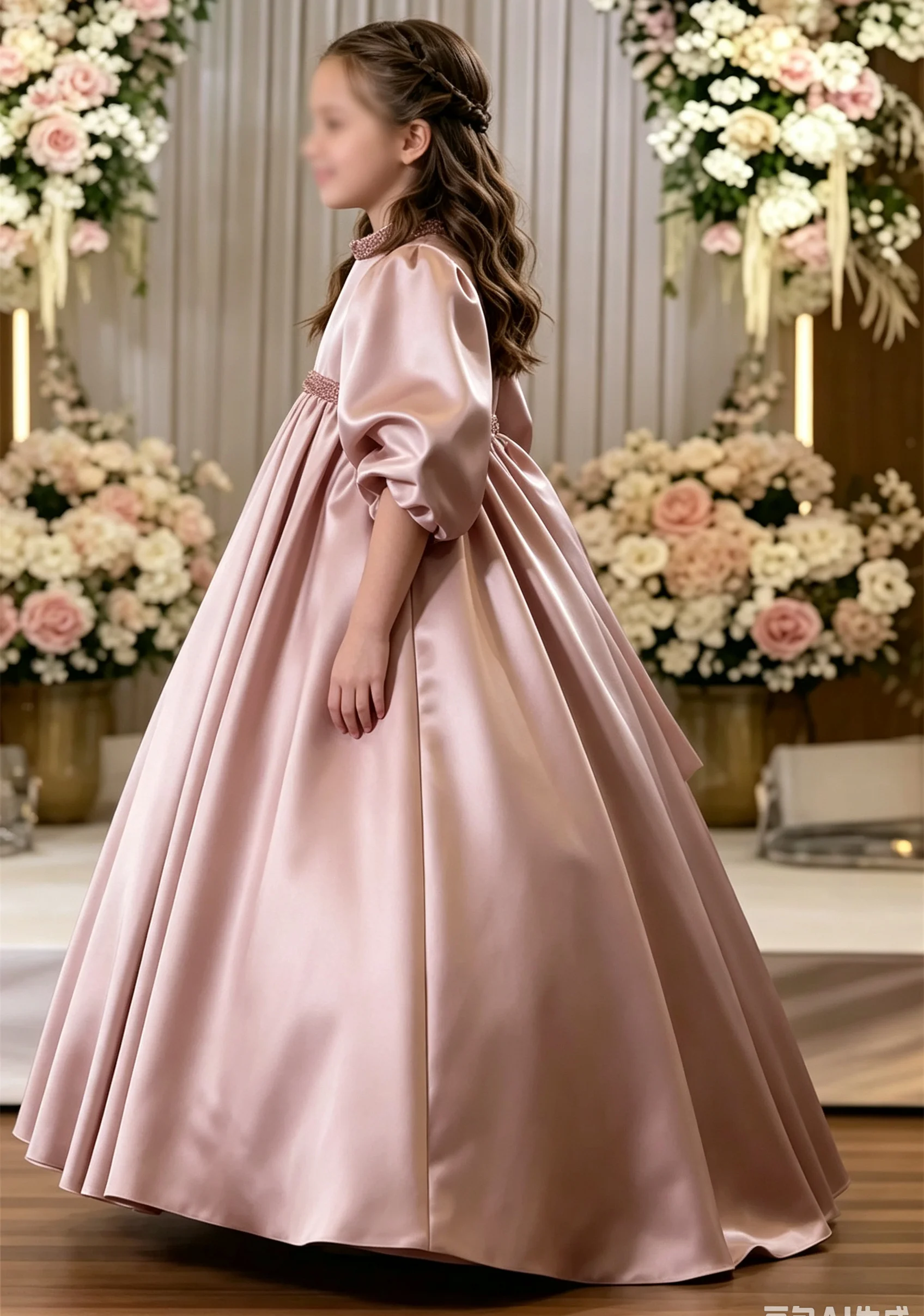 Vestido Clásico de Satén de Cintura Alta para Primera Comunión, Vestido de Niña de las Flores para Boda, Vestido Largo hasta el Suelo para Fiesta de Cumpleaños Infantil, Personalizado