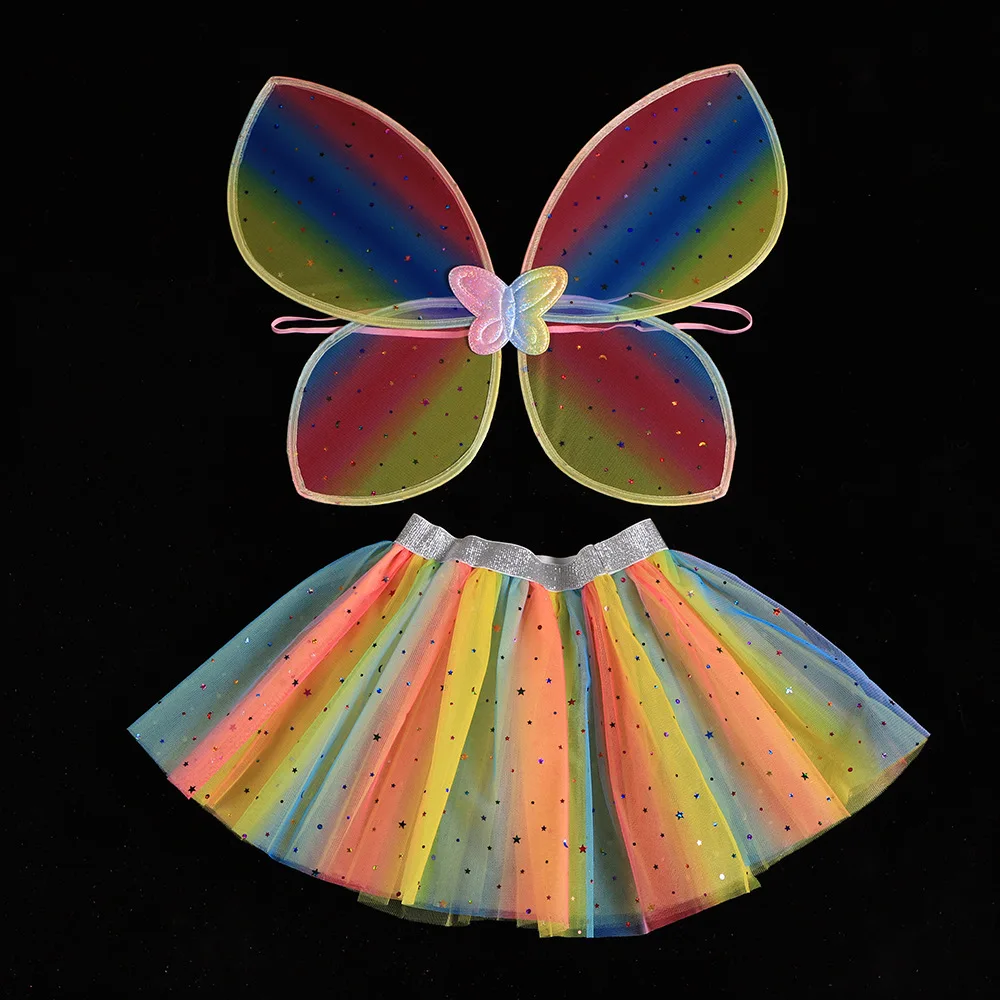 

New Rainbow Mesh Butterfly Wing Back Decoration Cos Role Play Glowing Butterfly Performance Set Photography Prop