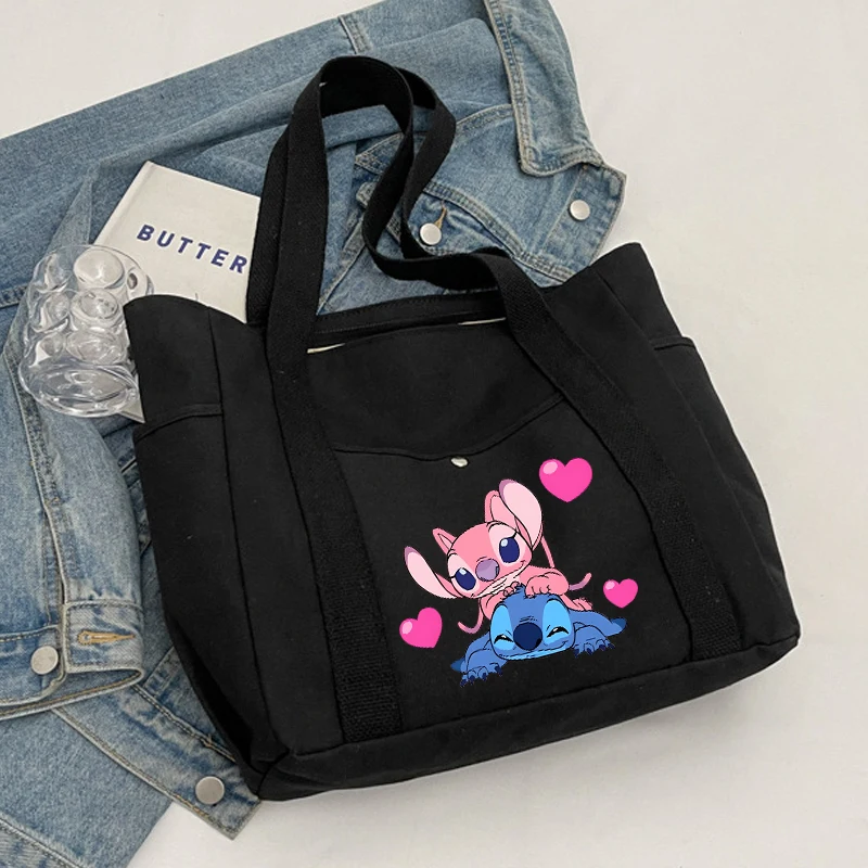 Cute Stitch Women\'s Handbag Disney Cartoon Tote Bag Canvas Designer Shoulder Bag Large Capacity Shopping Hand Bag Square Bags