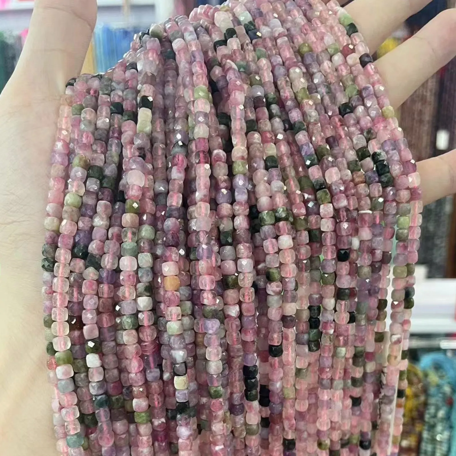 Natural Stone Beads AAA Faceted Pink Tourmaline Cube Gemstone Spacer Beads For Jewelry Making DIY Bracelet Necklace 4-5MM