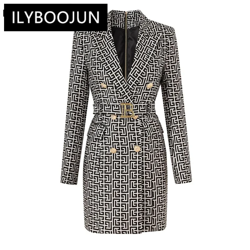 

Brand Workmanship Fashion Geometric Pattern Fall Winter Elegant Lady Women Slim Office Blazer Dress