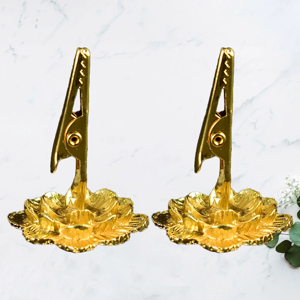 

2 Pcs Gold-plated Lotus Base Incense Holder Buddha Incense Burner Clip Rack Burner Ornament for Home Tearoom Study