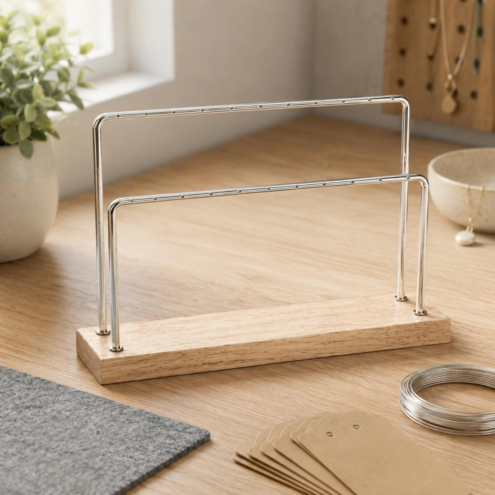 

Earring Display Stand Minimalist Jewelry Display Rack Wood Earring Rack Slender Metal