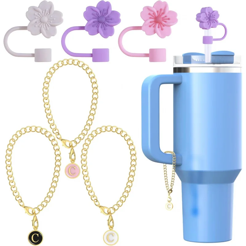 액세서리 30-40온스와 호환 가능, 이름 ID 문자 참 텀블러 10mm 0.4인치, 실리콘 포함 스트로 탑퍼