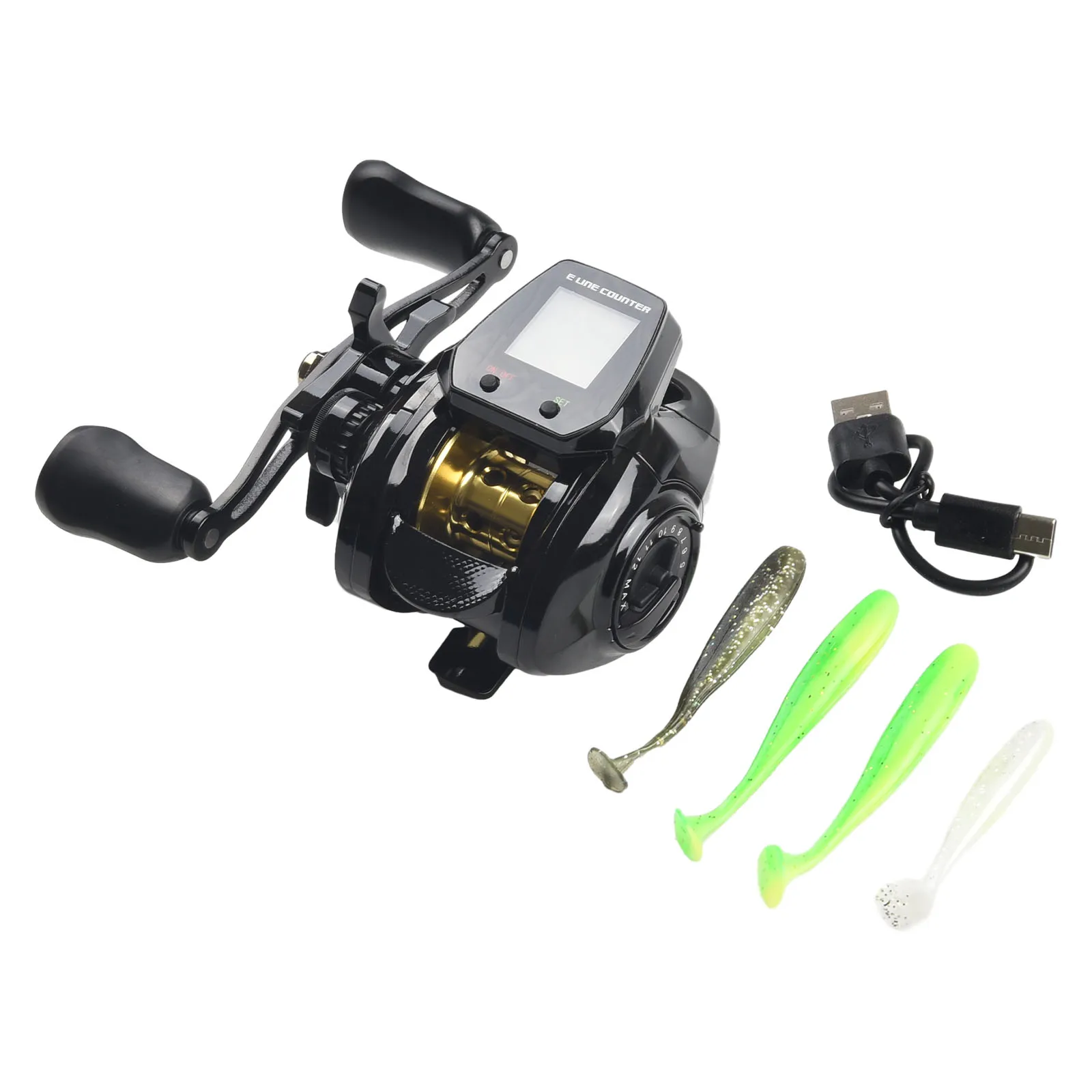 Reel Fishing Reel Baitcasting Reel Bite Alarm Black Line Counter Rechargeable Battery 250g / 8.8oz Aluminum Alloy