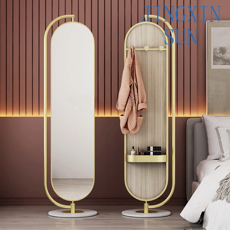 Rotating Floor Mirror Bedroom and Household Full-Length Mirror with Hanger Clothes Storage